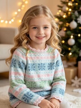 3/25 Kids Snowflake Knit Sweater - Pink, Blue & Green